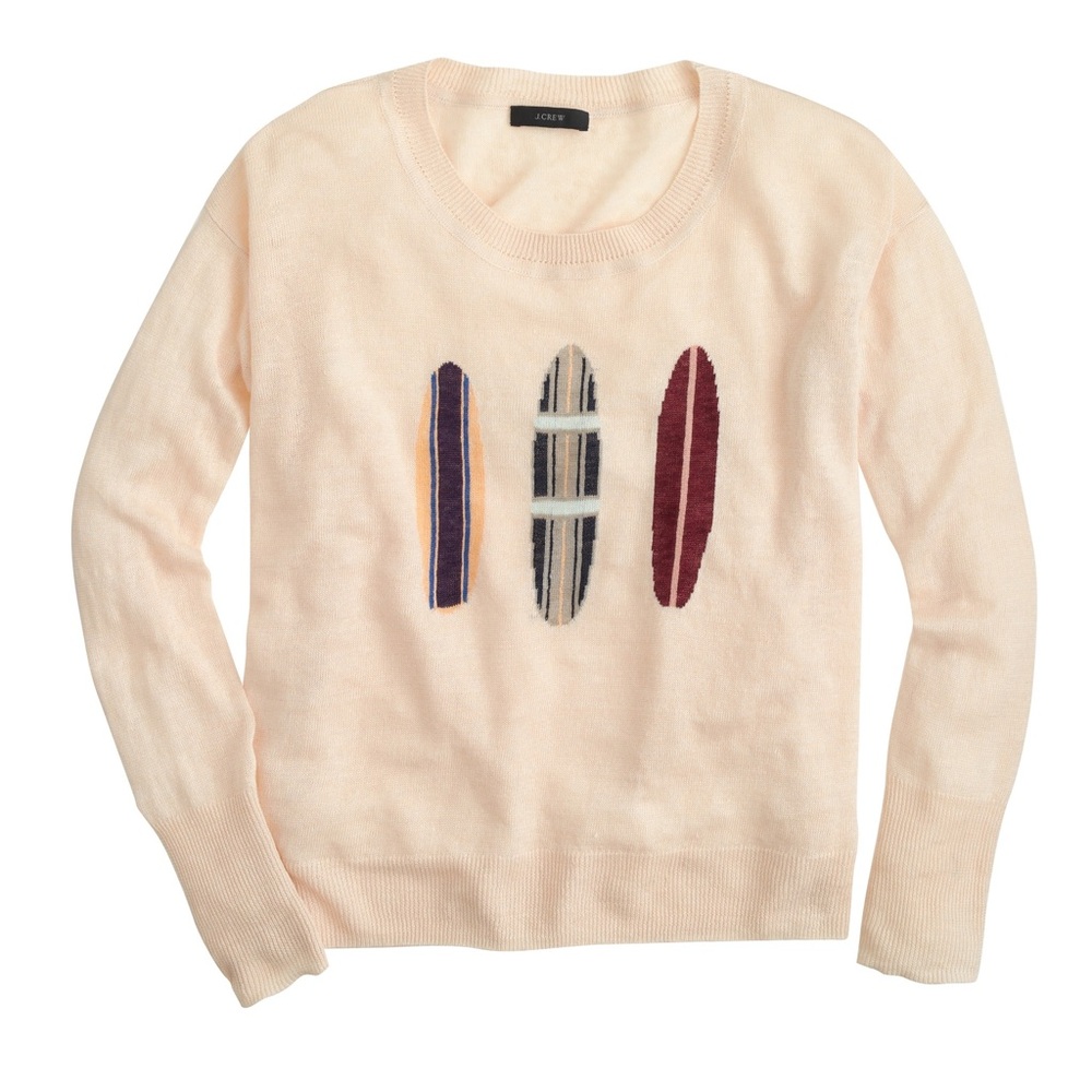 J. Crew Cream Surfboard-Intarsia Crewneck Sweater